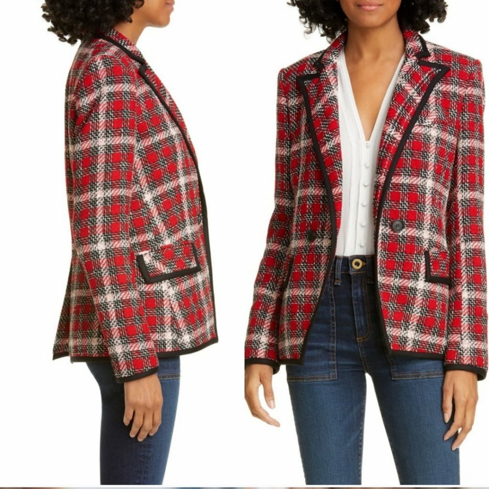 Veronica Beard cutaway red and black blazer